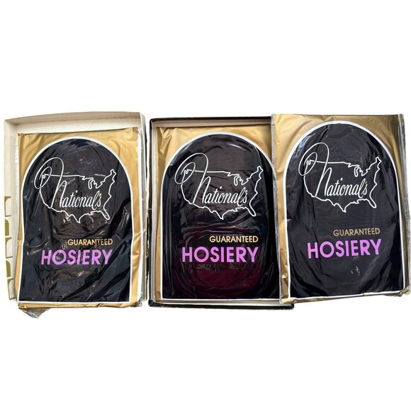 3 Pr NOS 70’s Thigh High Stockings A 787 Neutral Beige Seamless Nationals VTG - Picture 1 of 7